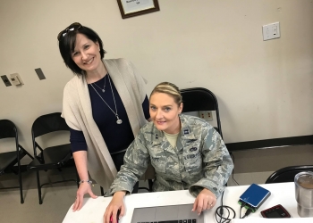 Danielle Trosclair, pictured with a member of the Louisiana National Guard, is the program manager for the National Guard Employment Network. Submitted photo.