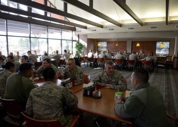 Reserve Citizen Airmen from the 302nd Maintenance Group meet with senior leaders during a speed mentoring session at Peterson Air Force Base, Colorado to opportunity to discuss professional development opportunities. Photo by Staff Sgt. Tiffany Lundberg.
