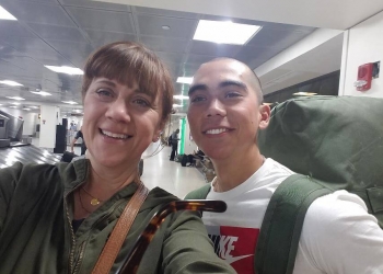 Pfc. Yahman, pictured with his mom Nancy, after returning home from AIT. Submitted photo.