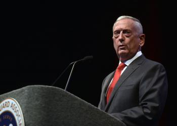 Then-Secretary of Defense Gen. James Mattis addresses National Guard leaders in 2018. Photo by Sgt. 1st Class Jim Greenhill)