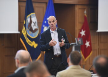 Gronski speaks with leaders from the U.S. Army NATO Brigade, U.S. Army Europe and other NATO Commands while serving as the Deputy Commanding General of National Guard for U.S. Army Europe. Photo by Tony Sweeney.