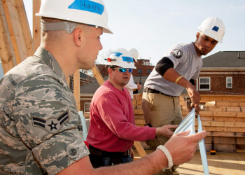 Military and national service members build homes together in Annapolis, Maryland. Source: Habitat for Humanity.