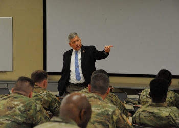 Retired Lt. Gen. Raymond Mason, Army Emergency Relief director, speaks to 10th Mountain Division (LI) Soldiers at Fort Drum, New York, during a visit April 3. He met with several groups, to include company commanders and first sergeants, chaplains and military and family life counselors to talk about this year’s AER campaign and learn what Fort Drum community members think about the program.