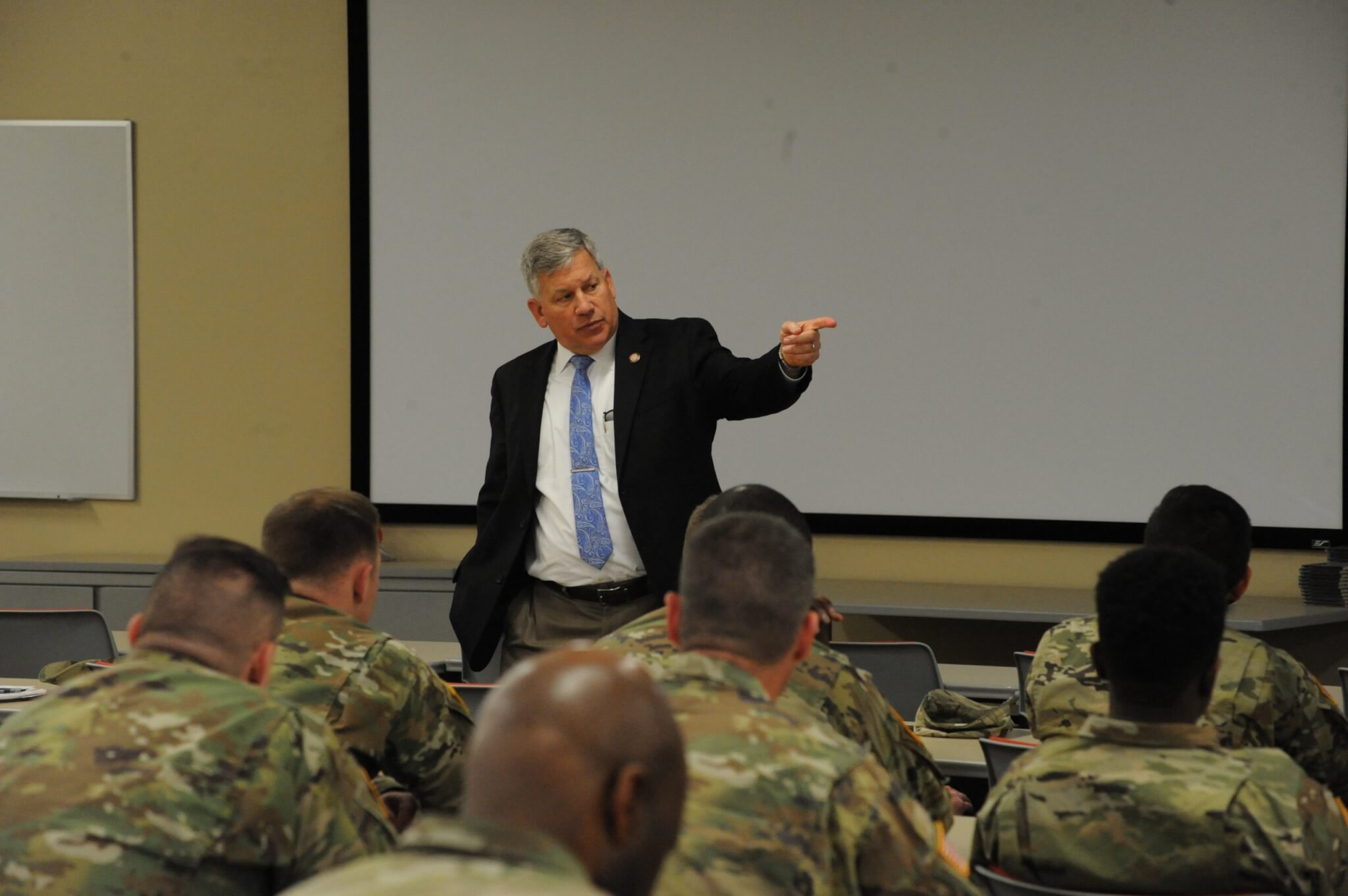 Retired Lt. Gen. Raymond Mason, Army Emergency Relief director, speaks to 10th Mountain Division (LI) Soldiers at Fort Drum, New York, during a visit April 3. He met with several groups, to include company commanders and first sergeants, chaplains and military and family life counselors to talk about this year’s AER campaign and learn what Fort Drum community members think about the program.