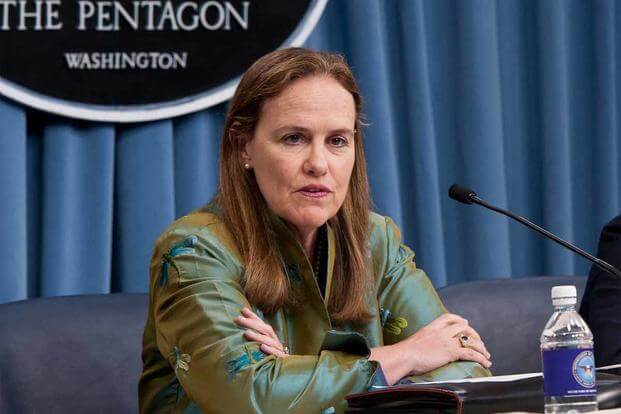 Then Under Defense Secretary for Policy Michele Flournoy briefs the press at the Pentagon on January 5, 2012. (DOD/Erin A. Kirk-Cuomo)