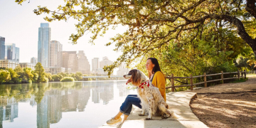 Samantha Snabes with her dog, Major Paddy, in Austin, Texas. Photos by Robert Gomez.