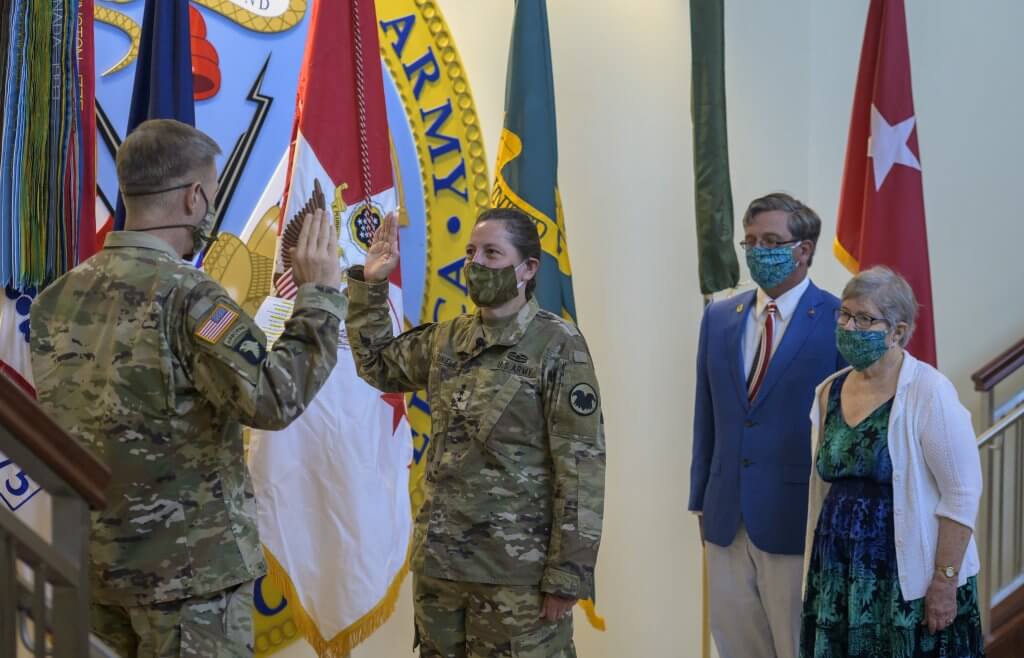 Daniels being sworn in as the chief of the Army Reserve