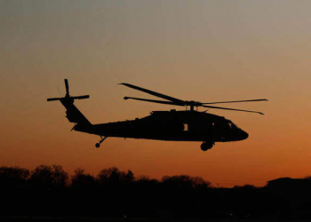Wisconsin National Guard soldiers fly a UH-60 Black Hawk as part of a night flight exercise in Madison, Wis., April 30, 2020.. (Wisconsin National Guard photo/Emma Anderson)