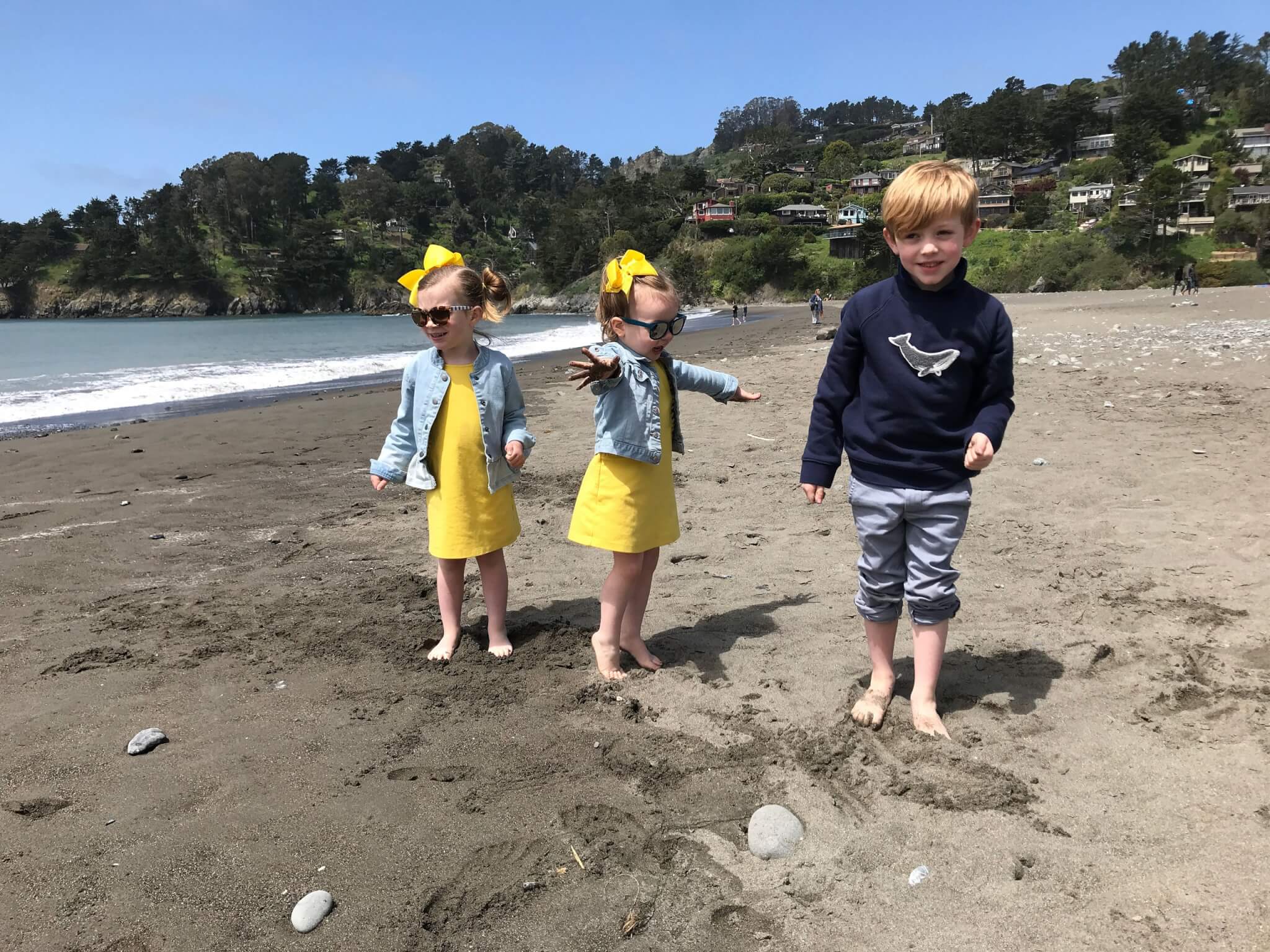 From left to right, Sibby-Annie Duttweiler, 4, Woods Duttweiler, 2, and Hunter Duttweiler, 5, enjoy a 2019 trip to the beach in San Francisco, California. Courtesy photo.