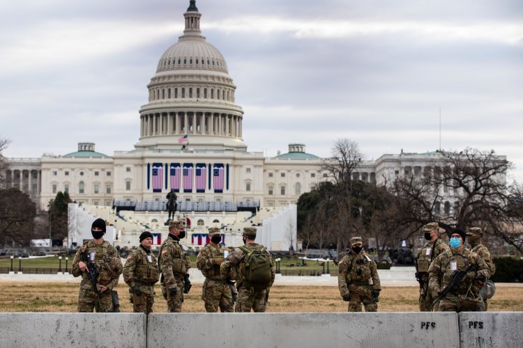 Georgia Army National Guardsmen from various units of the Macon-based 48th Infantry Brigade Combat Team take up security positions to assist the U.S. Capitol Police Department prior to the Presidential Inauguration in Washington D.C. U.S. Army National Guard photo by Sgt. 1st Class R.J. Lannom Jr.