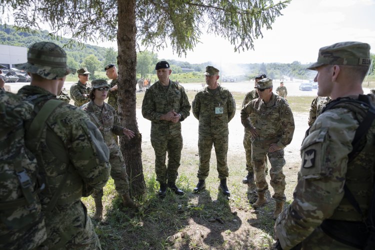 Maj. Gen. Johanna Clyborne, assistant adjutant general of the Minnesota National Guard, speaks to troops completing the Croatian Armed Forces Best Soldier Competition at the Eugene Kvaternik Military Training Area in Slunj, Croatia on June 16, 2021. Sgt. Jakob Ellingson, with the 114th Transportation Company, Minnesota National Guard participated in the CAF Best Soldier Competition as part of the Minnesota National Guard’s state partnership program. (U.S. Army National Guard photo by Sgt. Samantha Hircock)