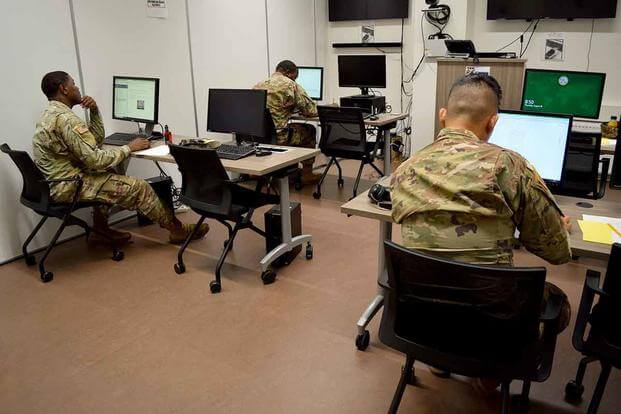 U.S. soldiers take the Online Academic Skills Course at the education center on USAG Benelux-Brunssum, Netherlands, Aug. 18, 2022. Photo by Sandra Wilson
