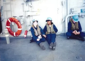 Taneika Duhaney, center, underway on the USS Laboon, where a senior chief would set a standard that has stayed with Duhaney for more than 24 years. Photo courtesy of the author.