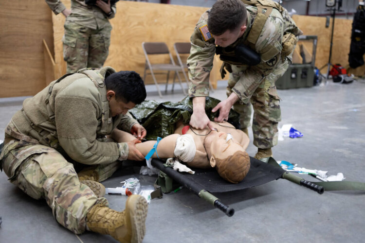 U.S. Army medics assigned to the South Carolina Army National Guard, conducts the final field training exercise during the 68 W Sustainment Course at McCrady Training Center, Eastover, S.C. Jan. 26th, 20223. The FTX culminates the 12-day course which maintains their proficiency in their skills providing tactical combat casualty care.