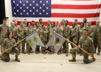 Soldiers from Nashville’s 1130th Finance Management Support Detachment pose for a photograph at the Tennessee National Guard’s Joint Forces Headquarters prior to departing Tennessee in September, on the first leg of a year-long deployment to the Middle East. Photo by Lt. Col. Darrin Haas
