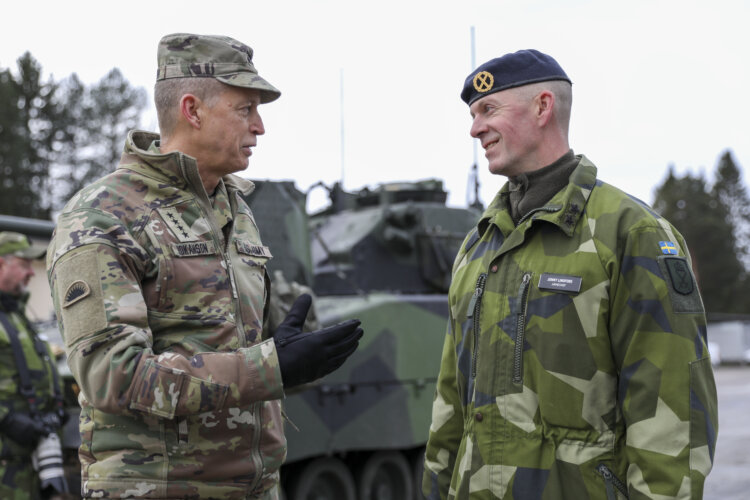 Army Gen. Daniel Hokanson, chief of the National Guard Bureau, meets with members of the Swedish Armed Forces, Boden, Sweden, Oct. 17, 2023. Photo by Sgt. 1st Class Zach Sheely