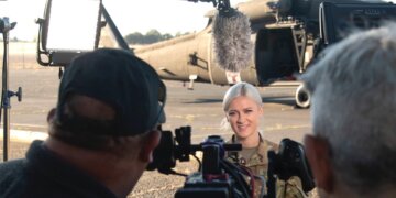 California Army National Guard 1st Lt. Jessica Burch is a UH-60 Black Hawk helicopter pilot who also keeps her eye on the sky in her civilian job as a television meteorologist in the San Francisco Bay Area. Photo By: California National Guard