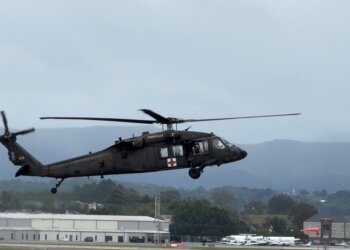 Tennessee National Guardsmen assigned to the 1-230th Assault Helicopter Battalion, in Knoxville, assembled three UH-60L Blackhawk helicopters and crew for aerial rescue operations in Unicoi County. (U.S. Air National Guard photo by Tech. Sgt. Teri Eicher)