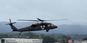 Tennessee National Guardsmen assigned to the 1-230th Assault Helicopter Battalion, in Knoxville, assembled three UH-60L Blackhawk helicopters and crew for aerial rescue operations in Unicoi County. (U.S. Air National Guard photo by Tech. Sgt. Teri Eicher)