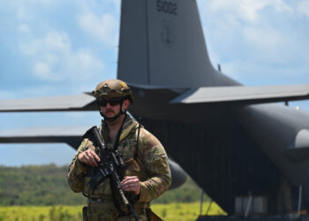 U.S. Air Force Airman from the 133rd Contingency Response Flight, Minnesota Air National Guard, scans the perimeter in Ceiba, Puerto Rico, April 9, 2025. The Airman is participating in a training exercise which is designed to provide scenarios that align with the Agile Combat Employment doctrine and tactical training opportunities.

(U.S. Air National Guard photo by Airman Kaci Brannan)