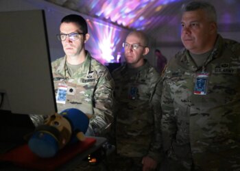 Soldiers, airmen, National Guard State Partnership Program (SPP) partners, and civilian cyber professionals train together during Cyber Shield 2025 at the Virginia National Guard's State Military Reservation in Virginia Beach, VA, on June 11, 2025. Photo by Master Sgt. Arthur M. Wright
