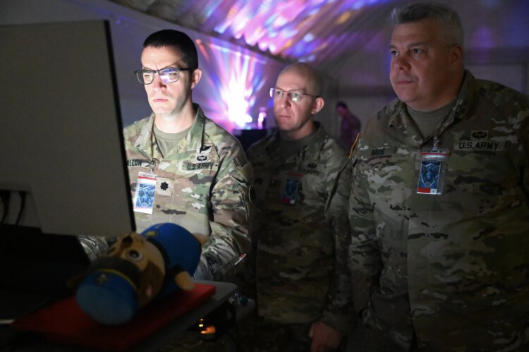 Soldiers, airmen, National Guard State Partnership Program (SPP) partners, and civilian cyber professionals train together during Cyber Shield 2025 at the Virginia National Guard's State Military Reservation in Virginia Beach, VA, on June 11, 2025. Photo by Master Sgt. Arthur M. Wright