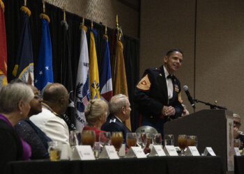 Ruiz, the 20th Sergeant Major of the Marine Corps, gives remarks during the Commander-in-Chief Banquet as part of the 2025 Military Order of the World Wars (MOWW) National Convention, Tucson. Photo by GySgt Jordan E. Gilbert