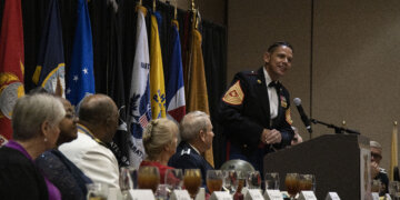 Ruiz, the 20th Sergeant Major of the Marine Corps, gives remarks during the Commander-in-Chief Banquet as part of the 2025 Military Order of the World Wars (MOWW) National Convention, Tucson. Photo by GySgt Jordan E. Gilbert