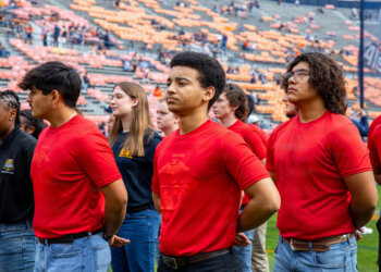Future U.S. service members from the Army National Guard, Navy, and Marine Corps conducted their Oath of Enlistment Ceremony following up to the Auburn University vs Mercer College home game at Jordan-Hare Stadium, Auburn, Alabama, on November 22, 2025. The Oath of Enlistment is a solemn promise made by new U.S. service members to support and defend the Constitution.  (U.S. Marine Corps photo by Sgt. Ruben Padilla)