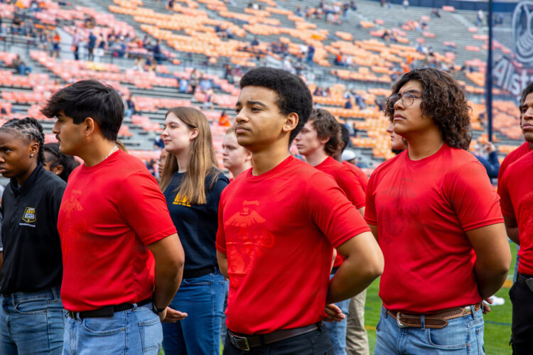 Future U.S. service members from the Army National Guard, Navy, and Marine Corps conducted their Oath of Enlistment Ceremony following up to the Auburn University vs Mercer College home game at Jordan-Hare Stadium, Auburn, Alabama, on November 22, 2025. The Oath of Enlistment is a solemn promise made by new U.S. service members to support and defend the Constitution.  (U.S. Marine Corps photo by Sgt. Ruben Padilla)