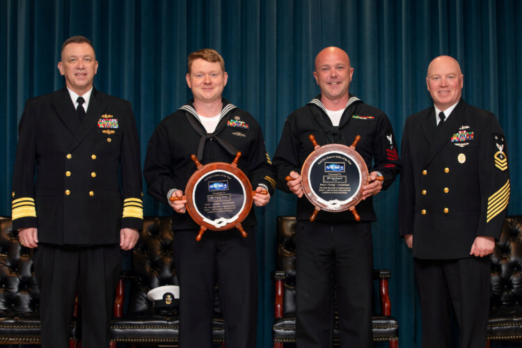 Naval Sea Systems Command 2025 Sailor of the Year (SOY) ceremony was hosted by Vice Adm. Jim Downey, commander of NAVSEA, and held in the auditorium at the Washington Navy Yard. ND1 Andrew Turner, Naval Undersea Warfare Center, Keyport, was the active duty winner, and ET1 Carl Frost II, Surgemain Norfolk Naval Shipyard, Raleigh, was the reservist winner. Photo by Laura Lakeway
