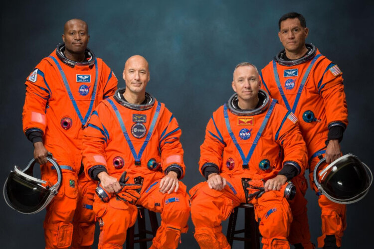 The Artemis III crew poses for an official portrait (from left: Andre Douglas, Luca Parmitano, Randy Bresnik, Frank Rubio). Photo credit: NASA/Bill Stafford.