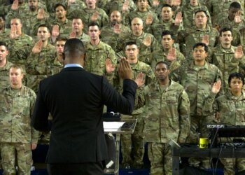 District of Columbia National Guard members take part in a deputizing ceremony at the D.C. Armory, August 13, 2025. D.C. Guardsmen are activated to support a national initiative to beautify and keep the District of Columbia safe (U.S. Army National Guard photo by Spc. Sherald McAulay).