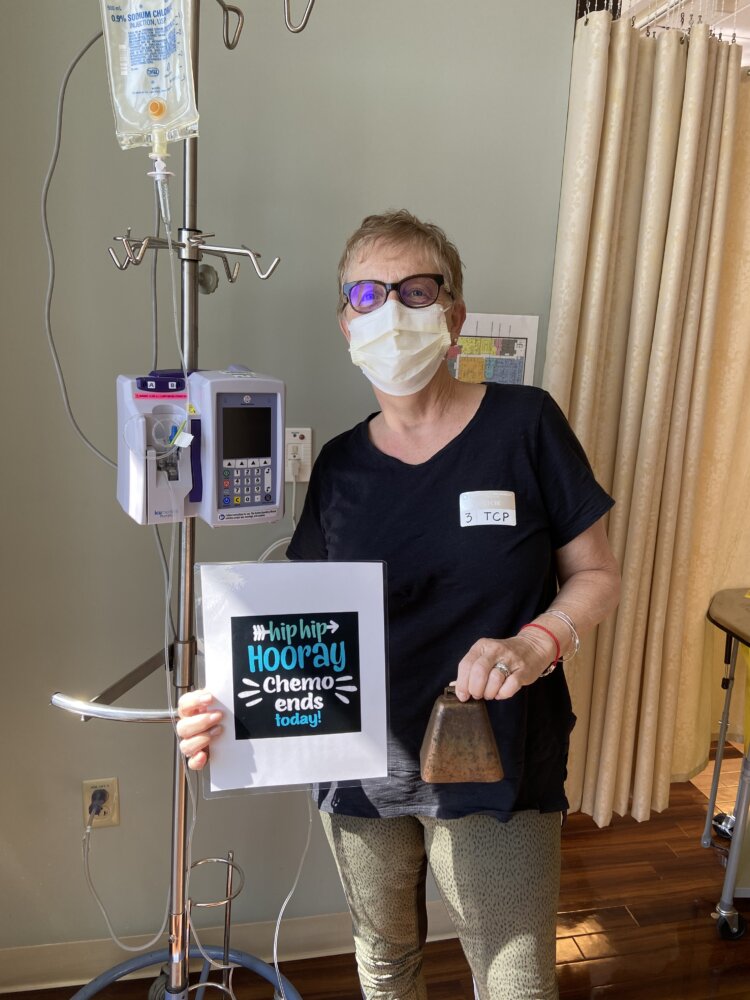 Cindy Chaffee, a former Army reservist and Assistant Conductor of the Army Reserve Band, celebrates her last chemo treatment. Courtesy photo